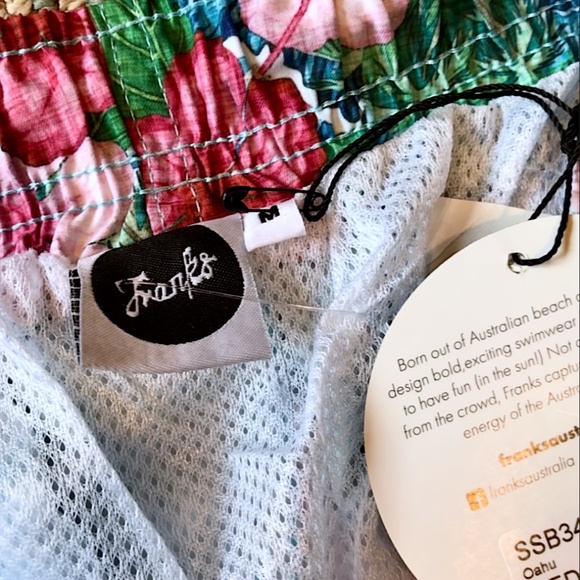 Franks Australia Mens Mid-Length Oahu Swim Trunks Floral Tropical designer M - Picture 7 of 11